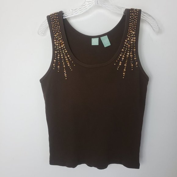 STO Women's Chocolate Sequined Scoop Neck Cotton Shell Shirt Blouse Tank Top - Picture 11 of 11
